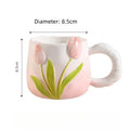Tulip Ceramic Mug with Lid & Spoon 400ml Coffee Tea Cup, Valentine's Day/Teachers Day Gifts for Couples, Women, Home Office Use