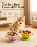 Stainless Steel Elevated Cat Dog Bowl Detachable Anti-Tip Pet Feeding Bowl Cute Food Water Bowl with Neck Support