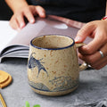 350ml Japanese Retro Ceramic Coffee Cup With Lid and Spoon Heat Resistant Stable Design For Milk Tea Breakfast Home Office Gift