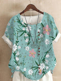 2025 Summer retro fashion printed loose casual shirt top, suitable for casual or vacation ladies' beachwear