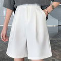 Knee Length Suit Shorts for Women Summer Thin High Waisted A-Line Wide Leg Pants Woman Loose Black Straight Leg Short Shorts