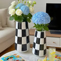 Minimalist Style Black And White Checkered Ceramic Flower Vase, Decorative Plant Pot For Home Bedroom, Living Room, Dining Table