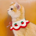 Strawberry Plaid Pet Bib, Soft Polyester Bow Tie with Ruffle Edge, Adjustable Strap for Cats Dogs All Sizes