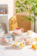 300ML Cute Hand Pinched Irregular Ceramic mug Flower Heart Pattern Coffee Cup Breakfast Milk tea cups Gift For Kids Girls