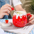 Cute Design With Lid Strawberry Mug Pink Color 450ML Capacity Coffee Mug Heart Art Easy To Clean Porcelain Mug Office Use