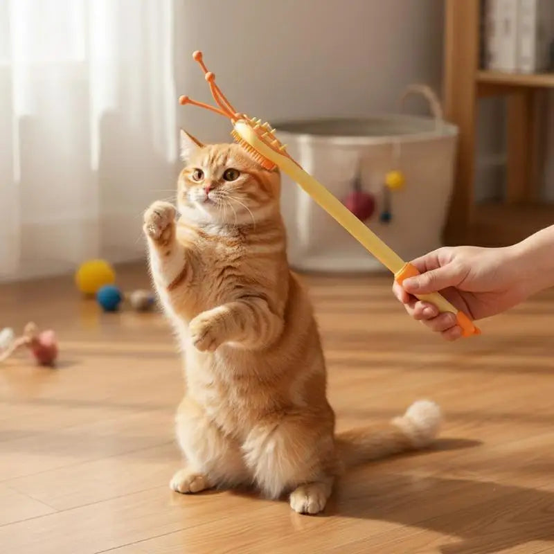 2 In 1 Retractable Cat Teaser Wand, Double-Sided Pet Massager Interactive Kitten Grooming Itch Relief Toy