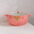 Strawberry ceramic instant noodle soup bowl cover soup bowl noodle bowl cute girl tableware set