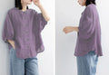 ZOKI Casual Cotton Linen Shirts Oversize Summer Lantern Half Sleeve Tops Summer Korean Loose Mom Button Up Blouse Dropshipping