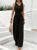 New Elegant Women Solid Jumpsuit Casual Fashion Sleeveless Rompers Office Lady V Neck Jumpsuits