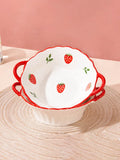 1/2pcs 8in Ceramic Salad Bowl with Cute Strawberry Pattern Design, Reusable Pasta Bowl, Ramen Bowl and Soup Bowl, Suitable for H