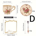 Beautiful ceramic cups with floral patterns, coffee cups, tea sets, water cups. Suitable for family use or afternoon tea.
