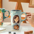 500ml cute girls' mug, large-capacity ceramic cup with lid, high appearance level, home coffee cup, household water drinkware