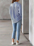 Classic Blue Striped Shirt Women 2026 Spring Streetwear Vintage Long Sleeve Blouses Female Casual Loose Single-Breasted Shirts