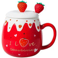 Cute Design With Lid Strawberry Mug Pink Color 450ML Capacity Coffee Mug Heart Art Easy To Clean Porcelain Mug Office Use