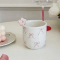 1pcs Cute flower cup, hand-painted bow, watercolor flower, hand squeezed irregular ceramic coffee cup