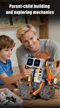 Digital display 5-in-1 transformable robot model assembly, remote control robot building blocks toy, children's toy gift