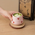 2pcs 160ml/5.4oz Cute Heart-Shaped Ceramic Tea Cups No Handle Chinese Gongfu Coffee Cups with Heart Pattern Design