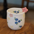 1pcs Cute flower cup, hand-painted bow, watercolor flower, hand squeezed irregular ceramic coffee cup
