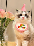 Cat Dog Birthday Bib and Party Hat Teddy Saliva Towel Mini Doggy Bandana Scarf Pet Birthday Dress Up Supplies
