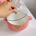 Strawberry ceramic instant noodle soup bowl cover soup bowl noodle bowl cute girl tableware set