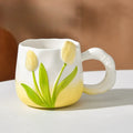 Tulip Ceramic Mug with Lid & Spoon 400ml Coffee Tea Cup, Valentine's Day/Teachers Day Gifts for Couples, Women, Home Office Use