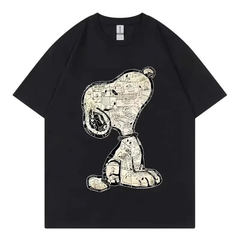 Snoopy Cartoon Anime Women T-shirt Summer Short Sleeve White 100% Cotton Men Tee Shirts Tops 2026 New Fashion Couple Clothing