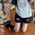 music cat print drawstring women's shorts elastic waist sports solid color shorts summer Kawaii fashion wide-leg women's clothes