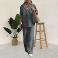 Two-piece Set Women Summer Suit Plus Size Cotton Linen Single-breasted Shirt Trousers Casual Top Wide Leg Pants Loose Outfits
