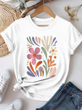 Artistic Floral Patch Graphic Chic Printed  Fresh Trendy Summer Short Sleeve Round Neck Tee Fashion Y2k Casual Tshirt Women