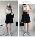 Knee Length Suit Shorts for Women Summer Thin High Waisted A-Line Wide Leg Pants Woman Loose Black Straight Leg Short Shorts