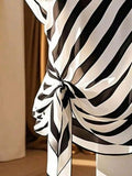 Women's Striped Print Tie Side Blouse, Casual Short Sleeve Round Neck Top for Summer, Ladies Clothes for Daily Wear