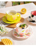 300ML Korean Style Hand Pinched Irregular Ceramic mug Hand-painted Flower Heart Coffee Cup Breakfast Milk Afternoon tea cup Gift