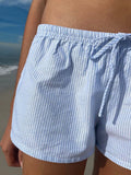 Casual Striped Shorts Women y2k Clothing Drawstring Elastic Waist Loose Fit Wide Leg Bottoms 2000s Aesthetic Streetwear