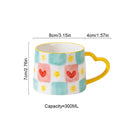 Cute INS style Ceramic Mug Creative Hand-Painted Love Heart Coffee Cup Couples Cup Breakfast Milk tea Mug Valentine's Day Gift