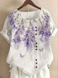 2025 Summer retro fashion printed loose casual shirt top, suitable for casual or vacation ladies' beachwear