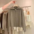 Zipper 100% pure cashmere cardigan ladies knitted coat thickened sweater lapel loose autumn and winter.