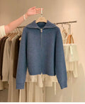 Zipper 100% pure cashmere cardigan ladies knitted coat thickened sweater lapel loose autumn and winter.