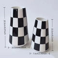 Minimalist Style Black And White Checkered Ceramic Flower Vase, Decorative Plant Pot For Home Bedroom, Living Room, Dining Table
