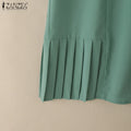 2025 ZANZEA Office Pleated Dresses Summer Women Short Sleeve Work OL Sundress Casual Solid Party Vestidos Knee-length Robe Femme