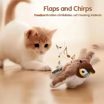 Cat Toy Interactive Flapping Bird with Catnip Rechargeable Simulation Bird Cat Toys Touch Activated Fluffy Plush Toys for Cats