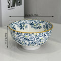 6-Inch Large Capacity Ceramic Bowl with Four Seasons Flower Patternfor Noodles Soup Salad Pasta，Microwave/Dishwasher Safe