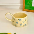 Cream yellow Ceramic Mug Korean Style Cute Flower Pattern Coffee Cup Hand Pinched Irregular Mug Breakfast Milk Tea Cups Watercup