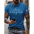 Hot Sale Men's Artemis II Print T-Shirts Summer Short Sleeve Casual Tops Round Neck Black Tees