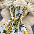 SINGREINY Lemon Print Beach Midi Dress Summer Women Spaghetti Strap A line Backless Split Korean Bohemian Floral Sundress