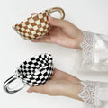 Unique INS Ceramic Coffee Cup Hand Pinched Plaid Water Cups Heat-resistant U-shaped handle Irregular Chessboard Mugs Breakfast