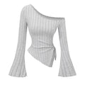 women's New off shoulder cross long sleeved slim fit casual street style asymmetrical elegant T-shirt trumpet sleeve top