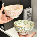 6-Inch Large Capacity Ceramic Bowl with Four Seasons Flower Patternfor Noodles Soup Salad Pasta，Microwave/Dishwasher Safe