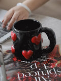 3D Heart-shaped Design Vintage Ceramic Mug, Cute Large Capacity, 3D Embossed Coffee Cup, Kitchen Drinkware Set