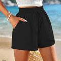 2026 Women's High Waist Cotton Hemp Shorts Summer Casual Solid Color Double Pocket Loose Fit Soft Girls Shorts