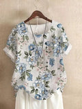 2025 Summer retro fashion printed loose casual shirt top, suitable for casual or vacation ladies' beachwear